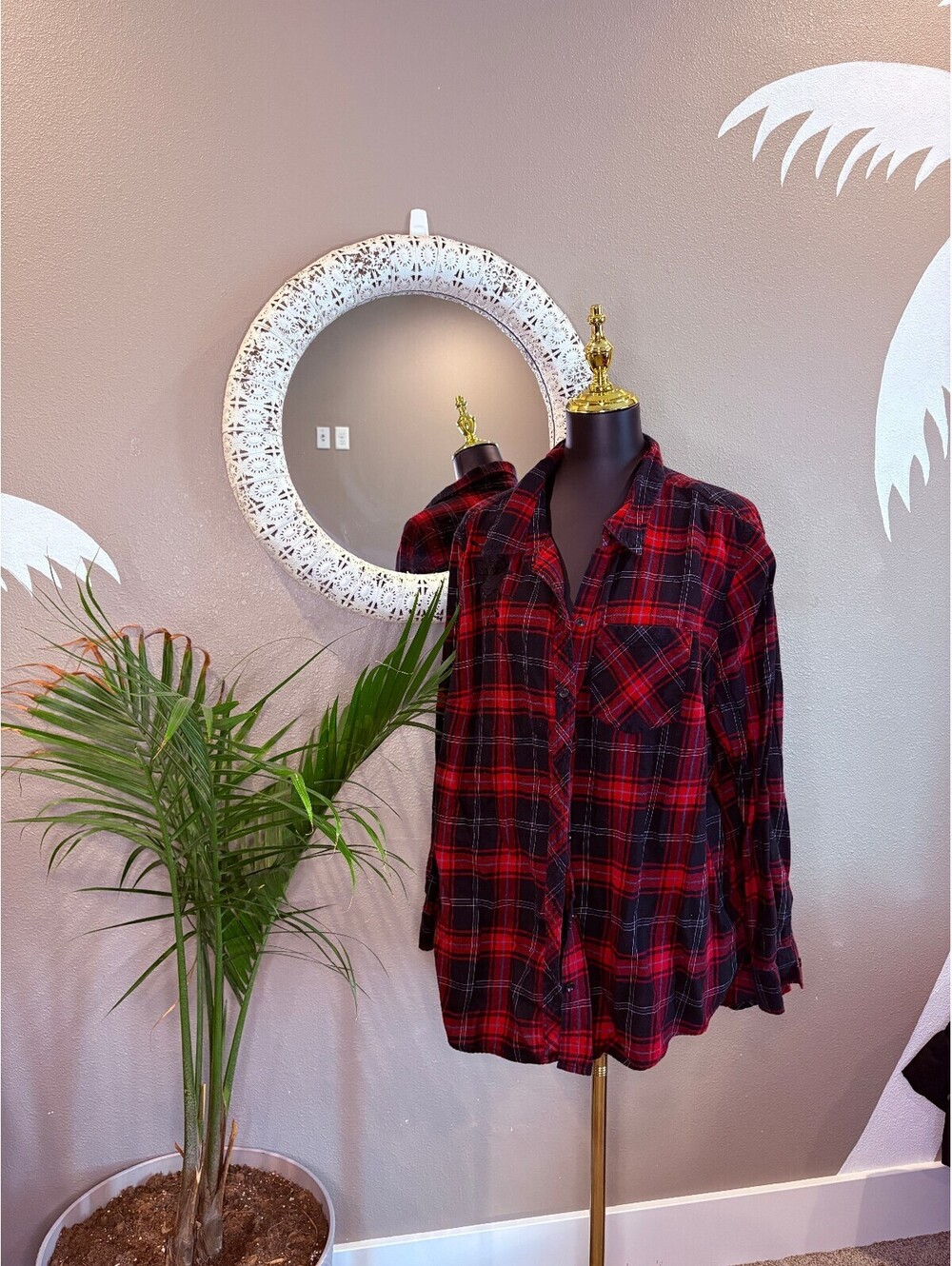 Red and Black Plaid Button-Up Shirt